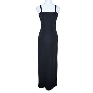 Vintage 90s Poetry Black Silver Sparkle Glitter Maxi Gown Dress Medium Prom Y2K